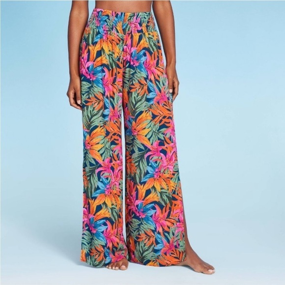 Shade & Shore Other - Women's Smocked Waist Side Slit Cover Up Pants - Multi Tropical
Floral Print